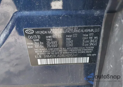 2020 Hyundai Santa Fe Sel from USA, damaged, VIN 5NMS3CAD8LH295761